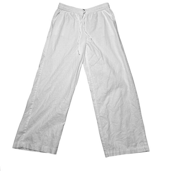 J.Crew Linen Blend Wide-Leg Drawstring Pants White Relaxed Fit NWOT Size 6 - Picture 2 of 6